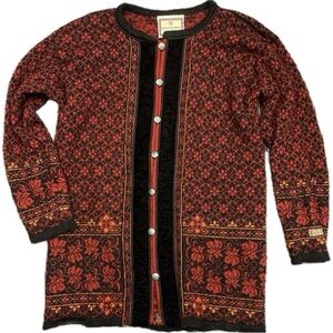 Dale of Norway Pure New Wool Cardigan Floral & Leaf Print Beautiful Buttons VTG